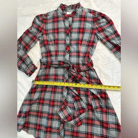 UNTUCKit Harrison Plaid Flannel Shirtdress Red Grey Tartan Belted Pockets Size S - Picture 12 of 12